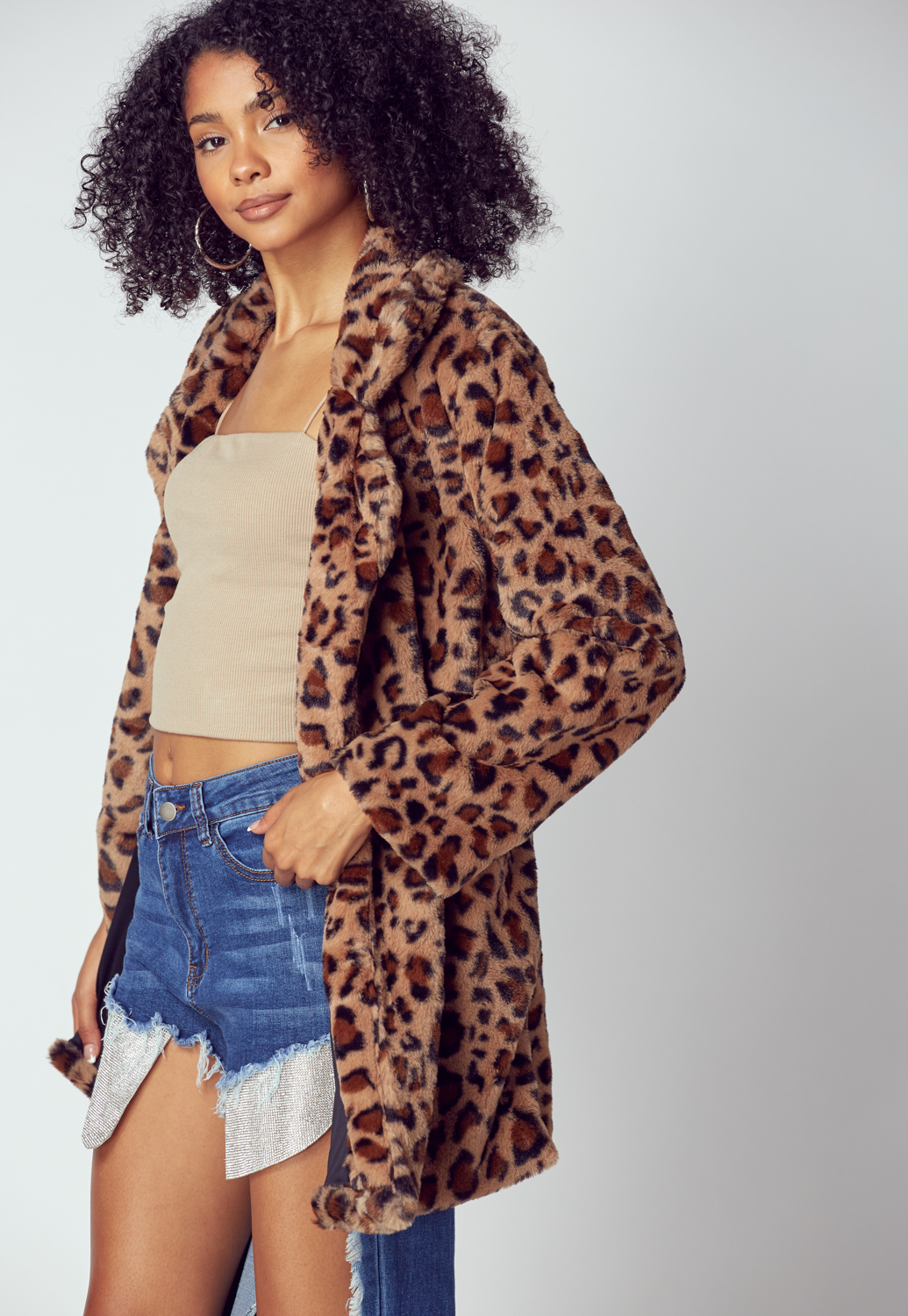 Leopard Print Faux Fur Jacket Coat