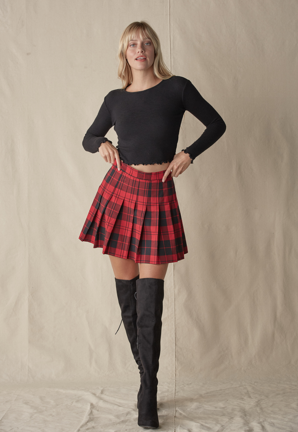 Plaid Pleated Mini Skirt