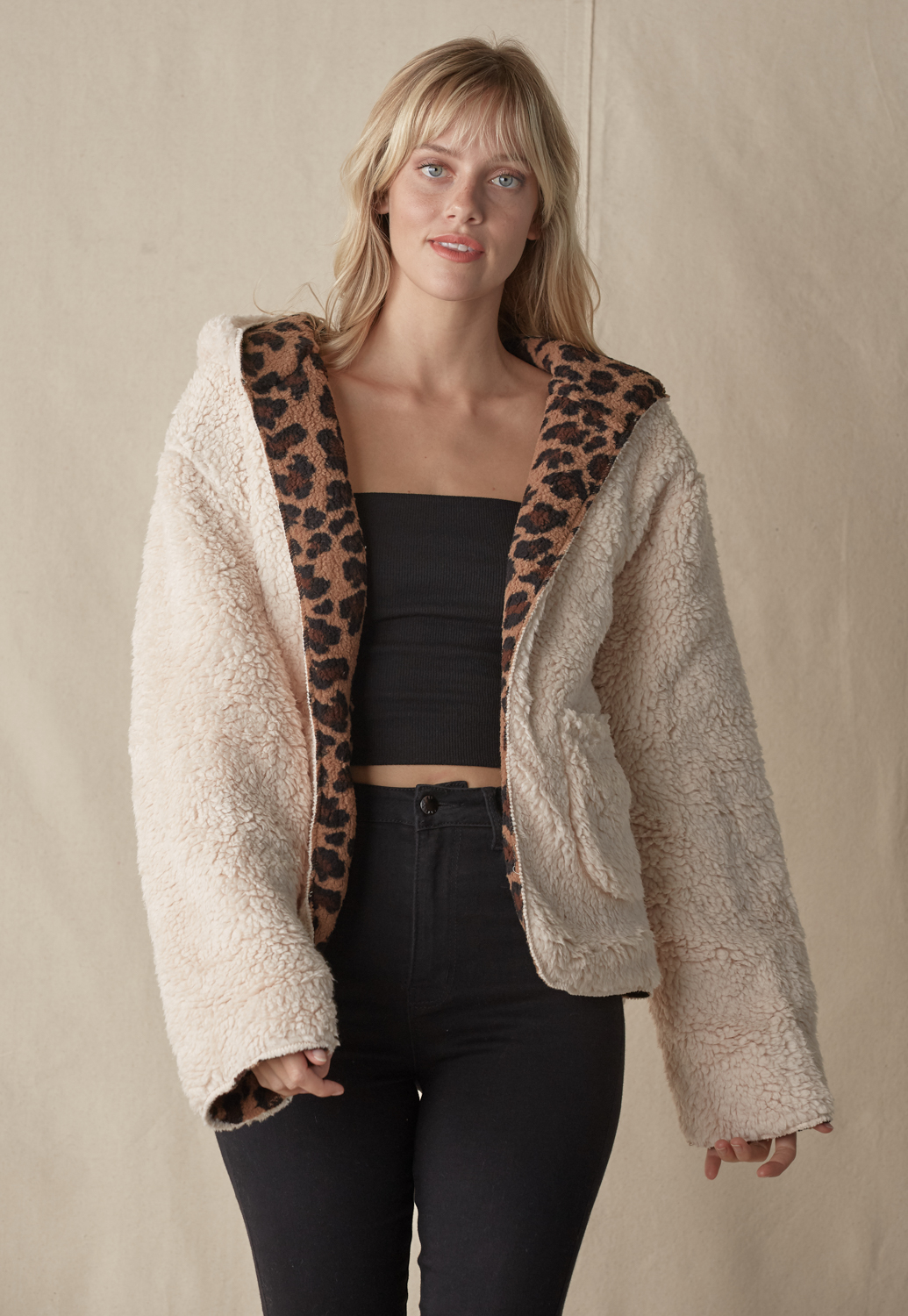 Reversible Fluffy Leopard Teddy Coat
