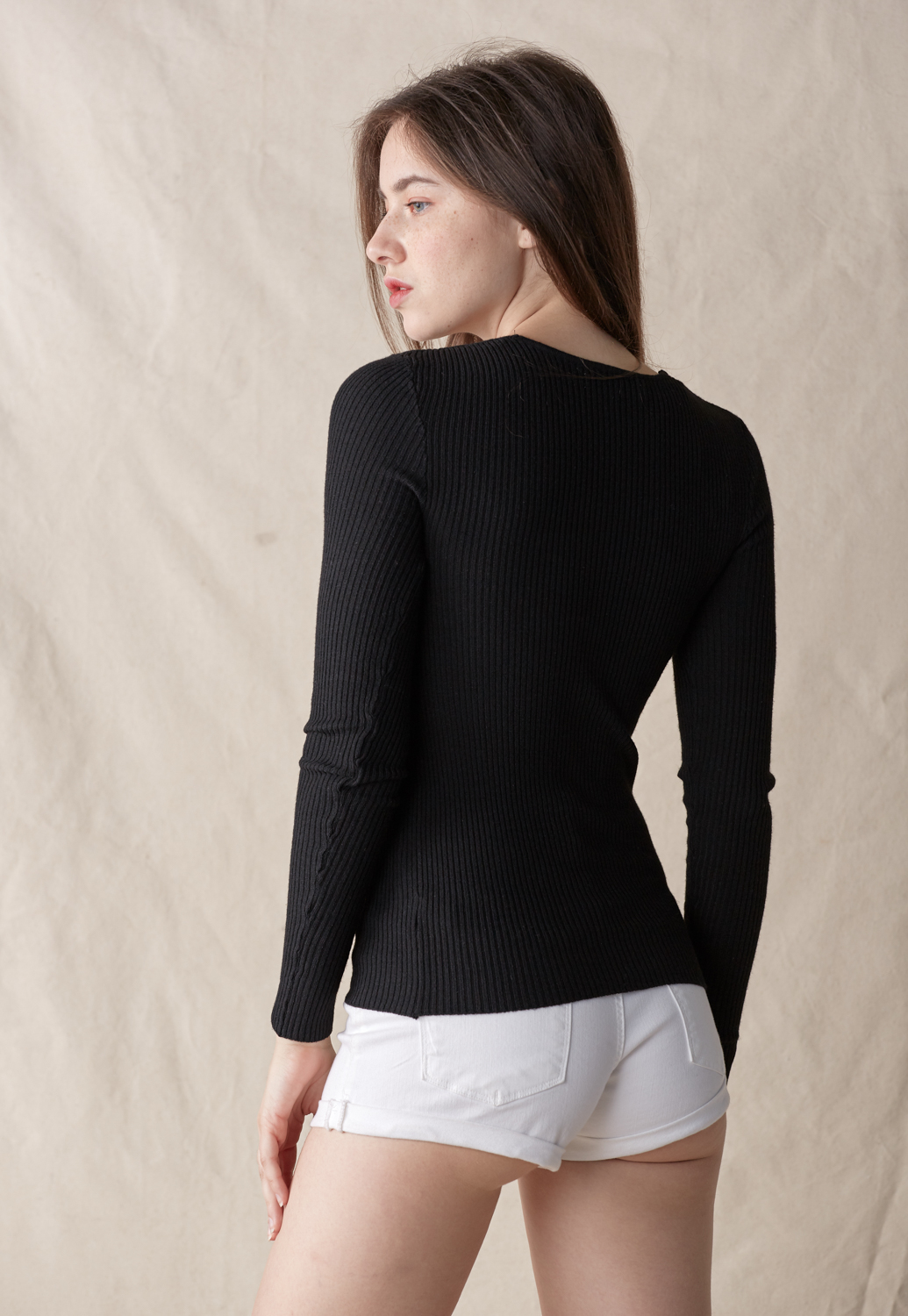 V Neck Fitted Ribbed Knit