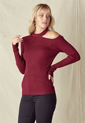 One Shoulder Knit Long Sleeve Sweater