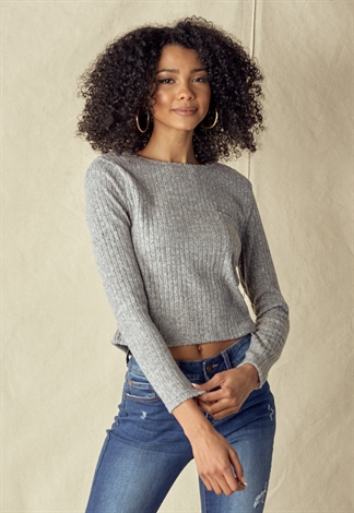 Front Pocket Round Neck Knit Top