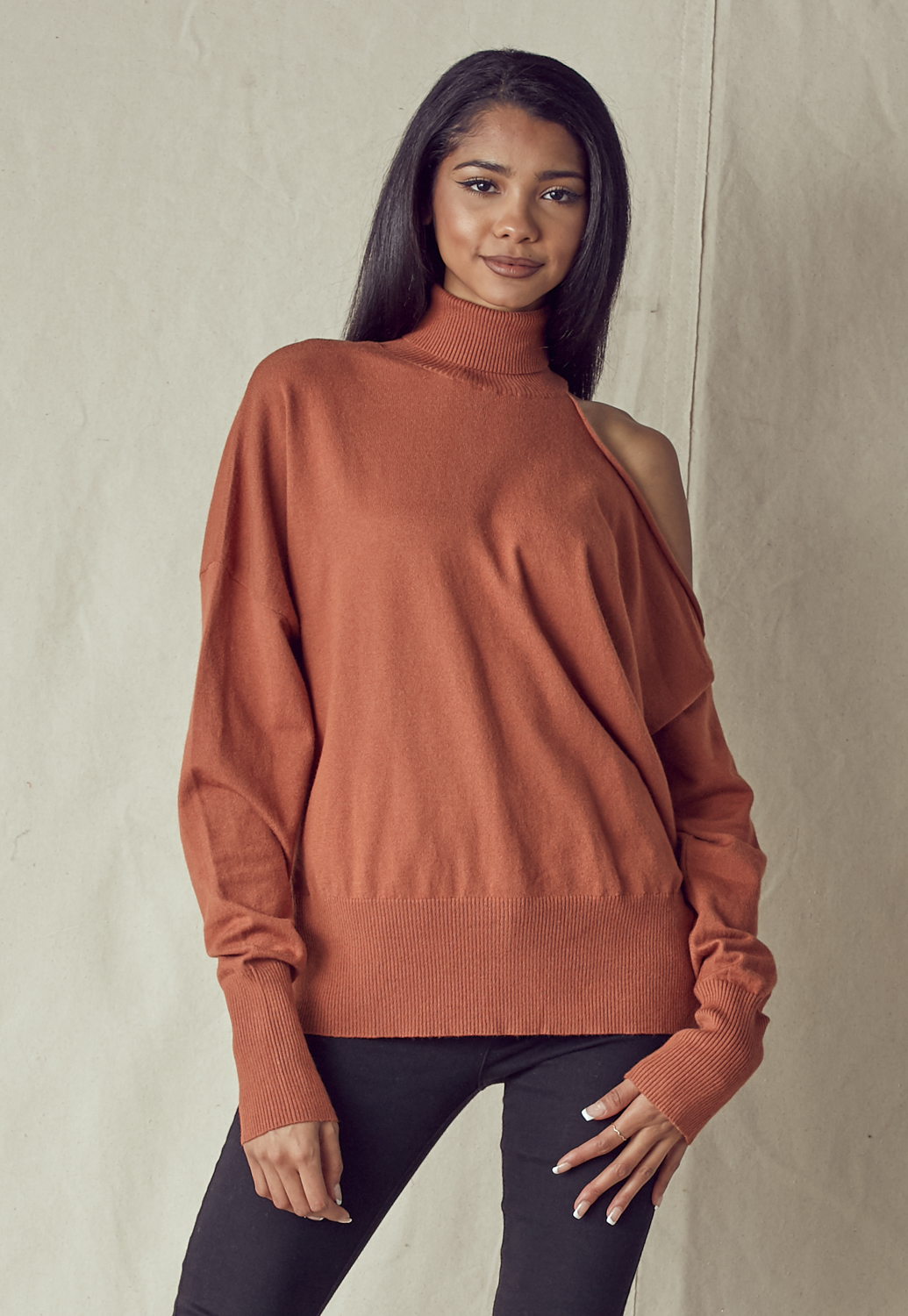 One Shoulder Knit Long Sleeve Sweater
