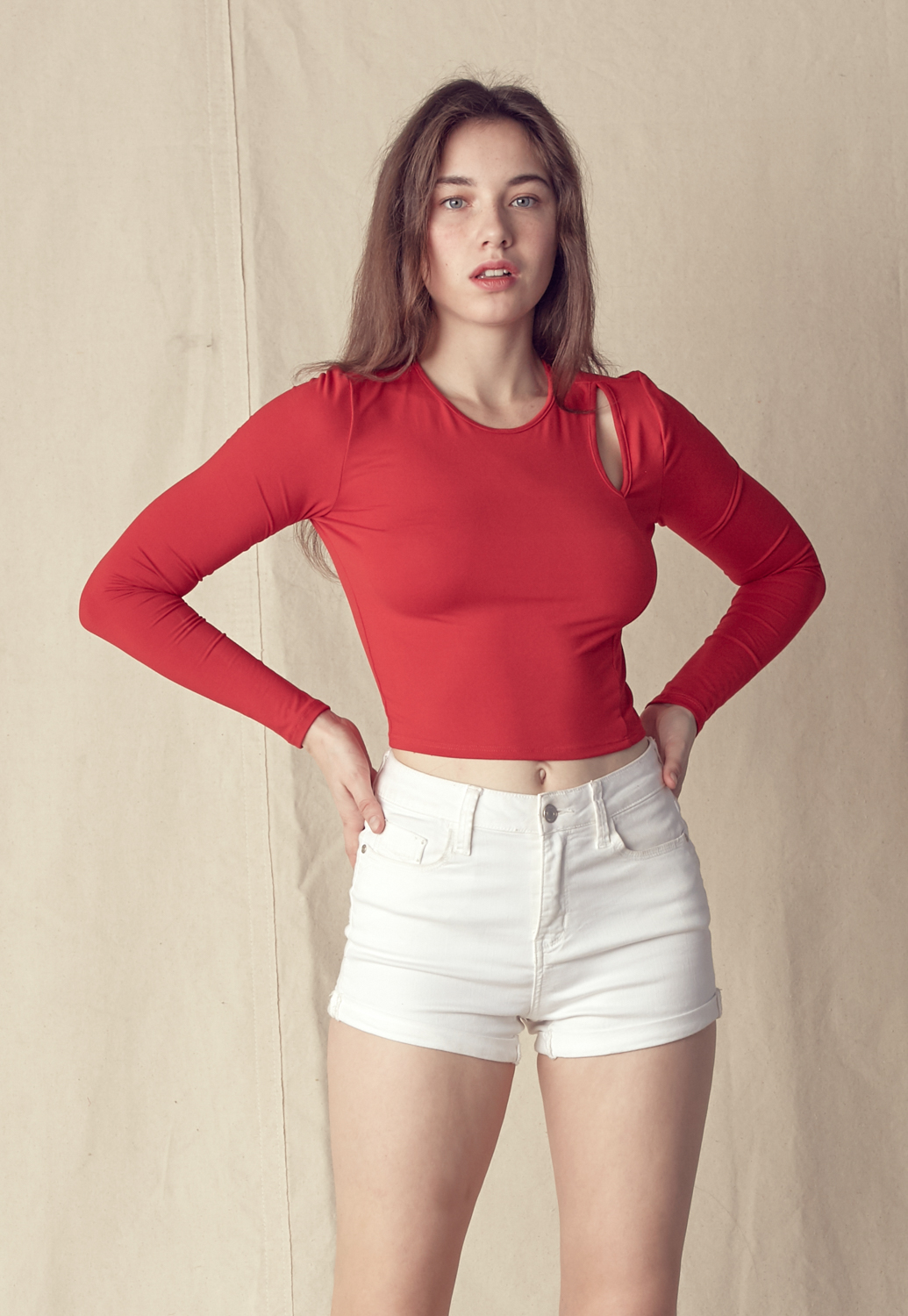 Cutout Front Long Sleeve Top