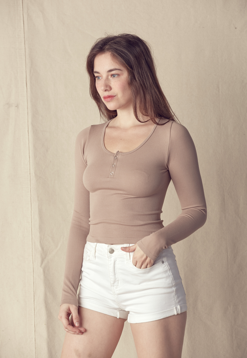 Front Button Fitted Knit Top