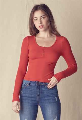 Front Button Fitted Knit Top