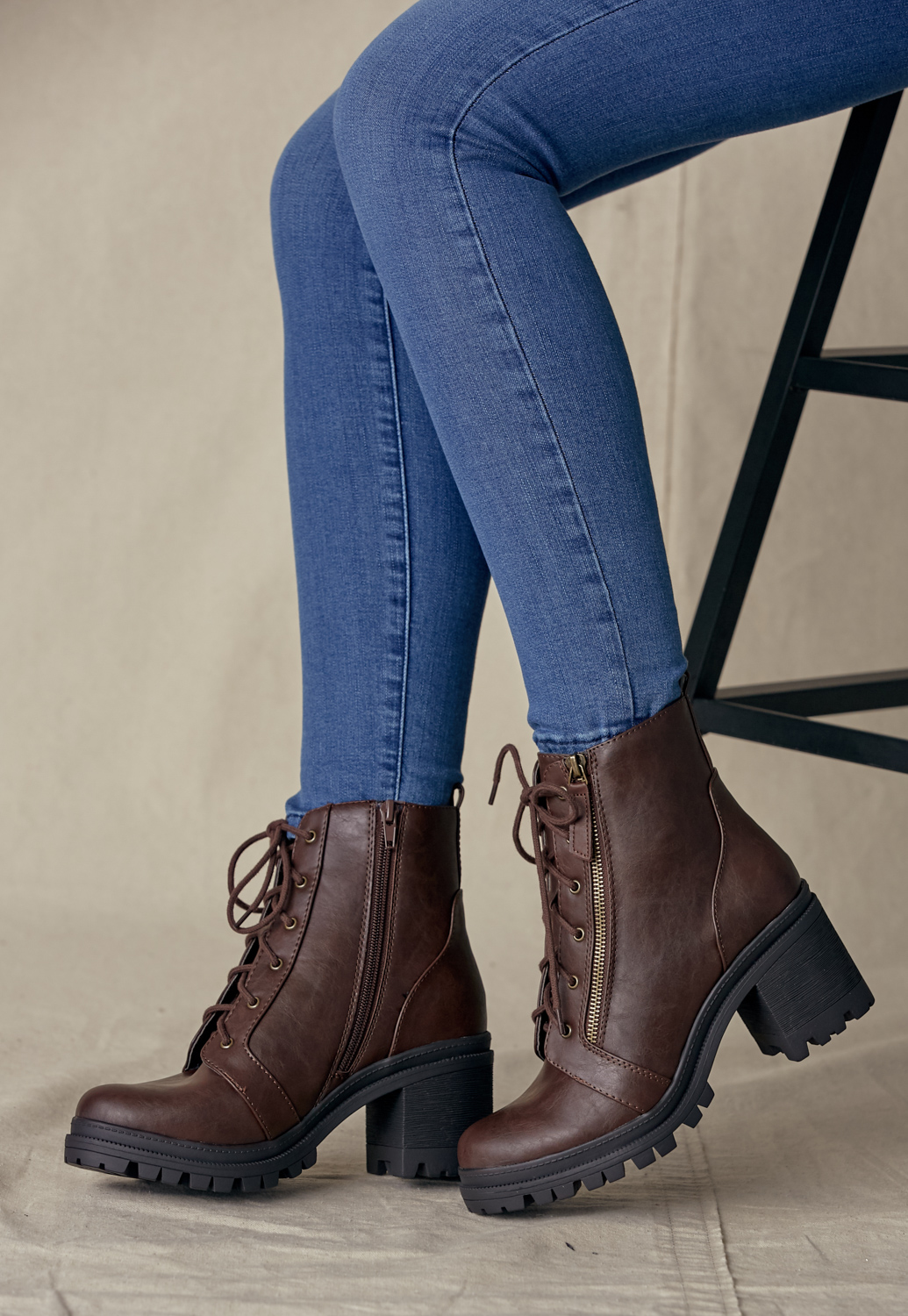 Lace Up Heel Combat Boots