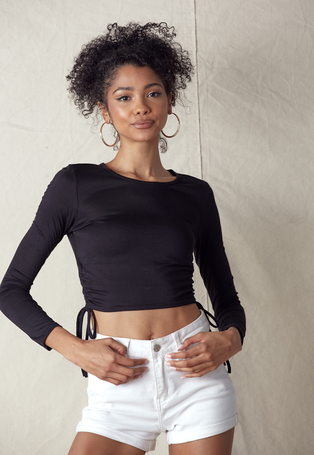 Drawstring Ruched Side Crop Tee