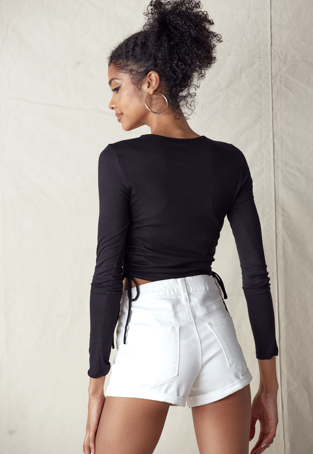 Drawstring Ruched Side Crop Tee