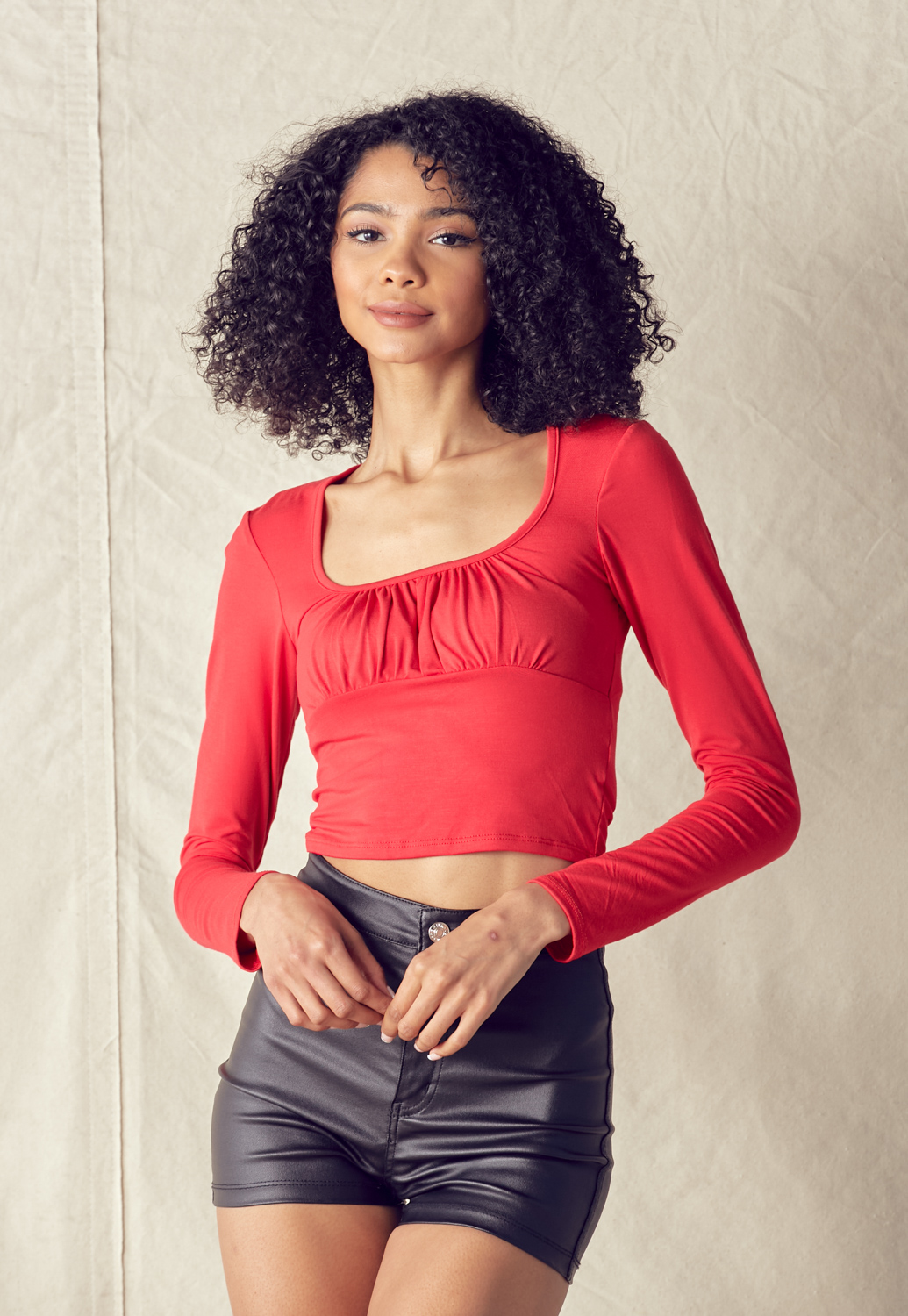 Square Neck Ruched Bust Crop Top