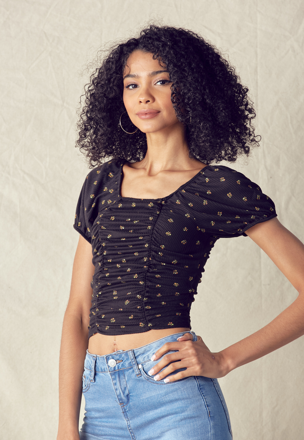 Floral Ruched Crop Top