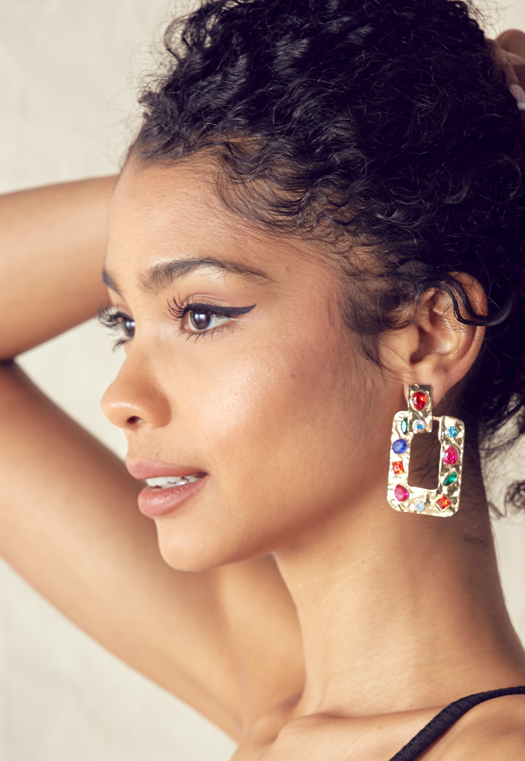 Multi Colored Gold Square Earrings