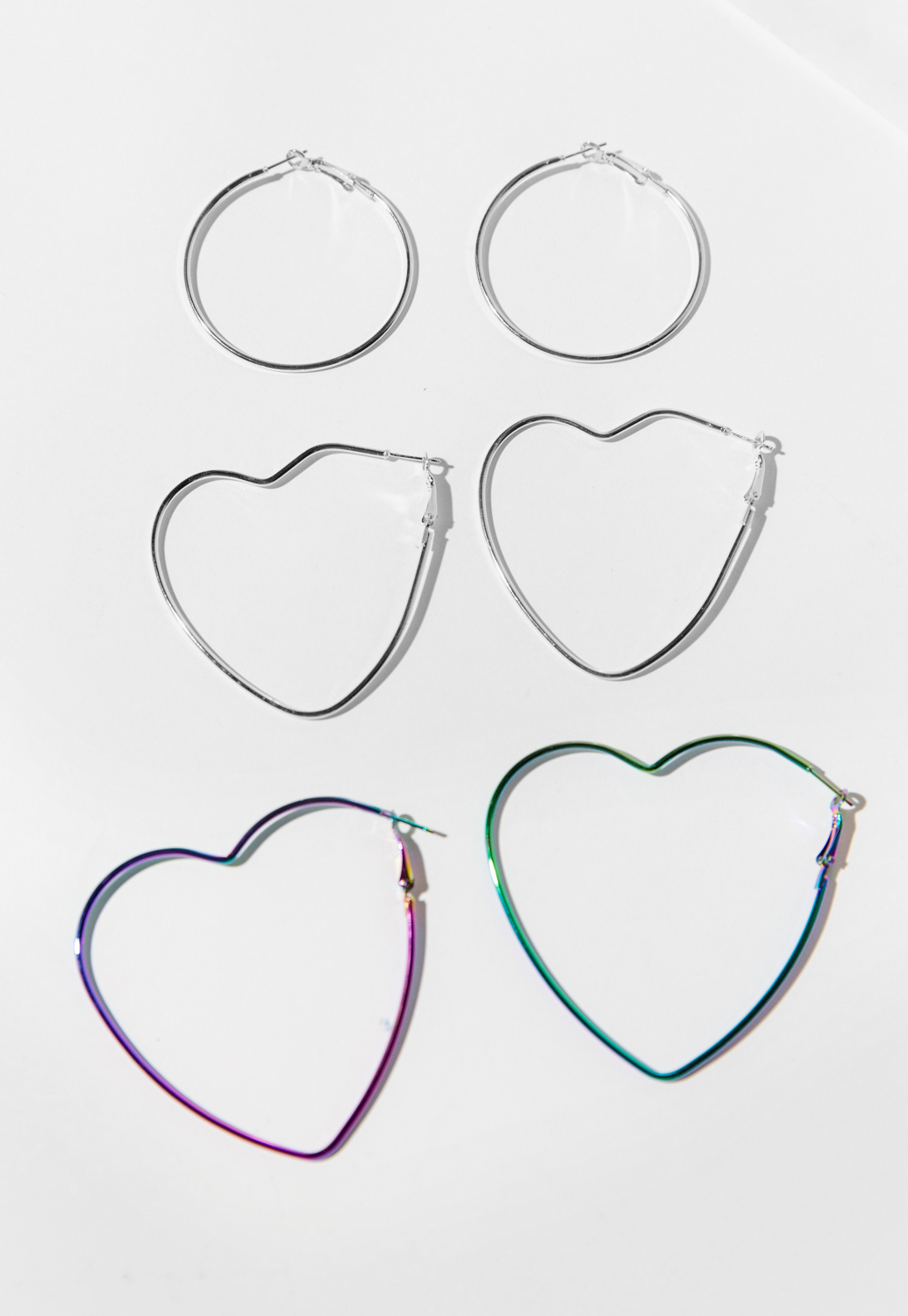 Rainbow Heart Hoop Earrings Set