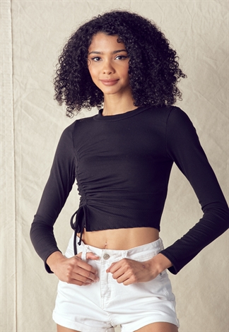 Ruched Drawstring Knit Crop Top