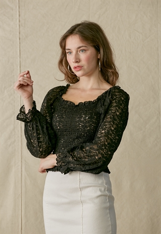Smocked Floral Lace Blouse