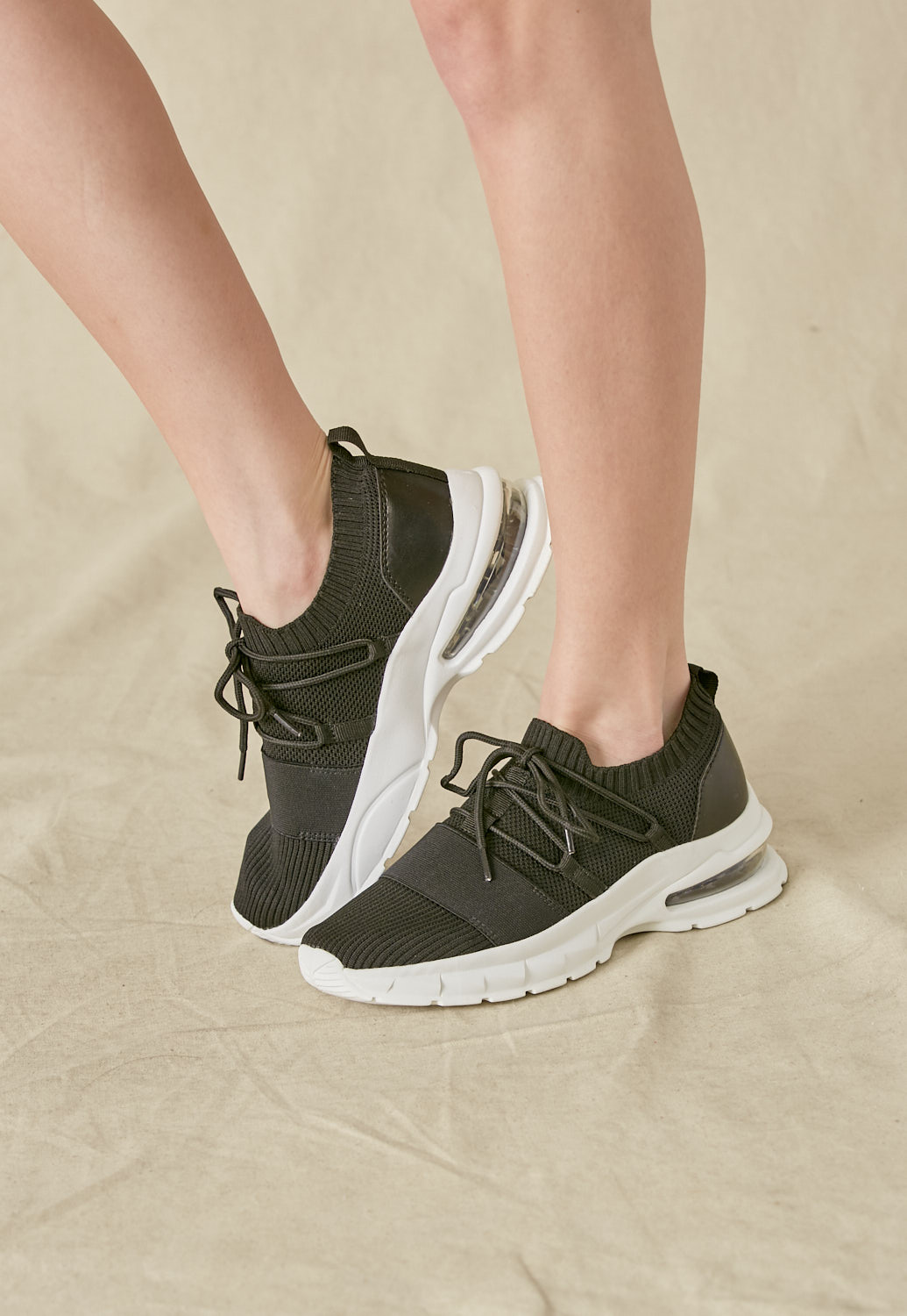 Black Stretch Knit Sneakers