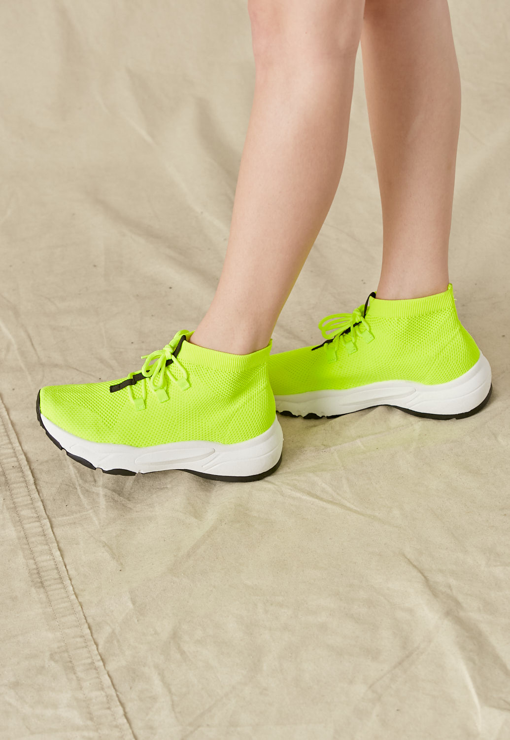 Neon Stretch-Knit High-Top Sneakers 