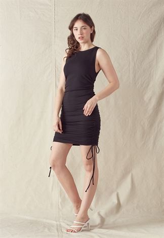 Sleeveless Ruched Stretchy Side Drawstring Tank Dress