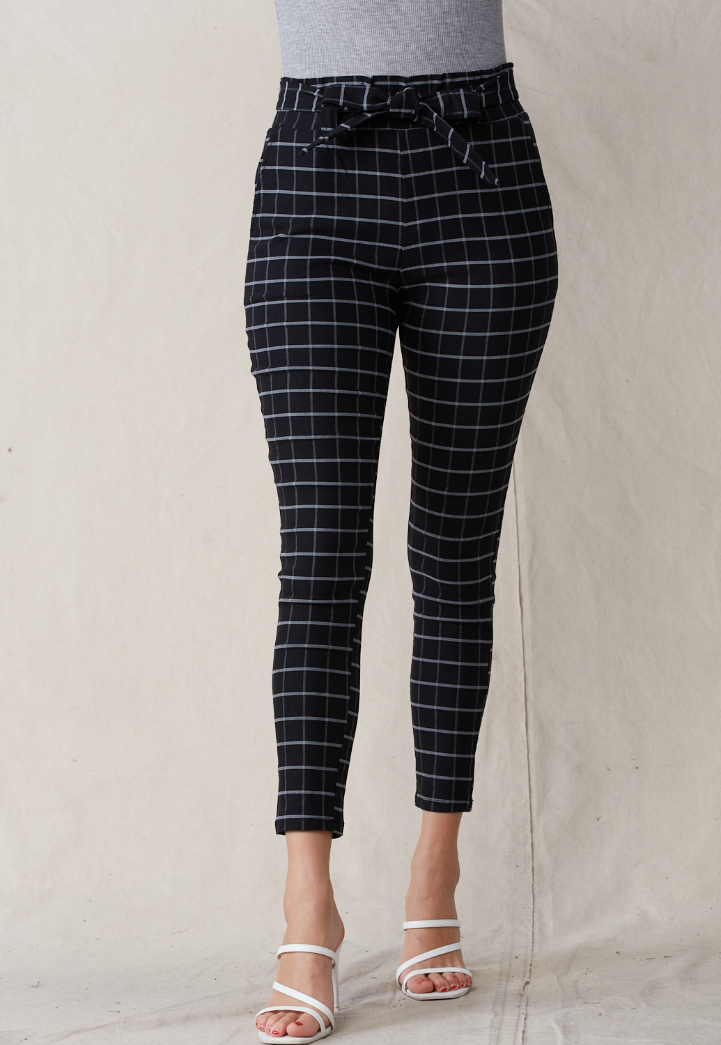 Tie Front Check Pants