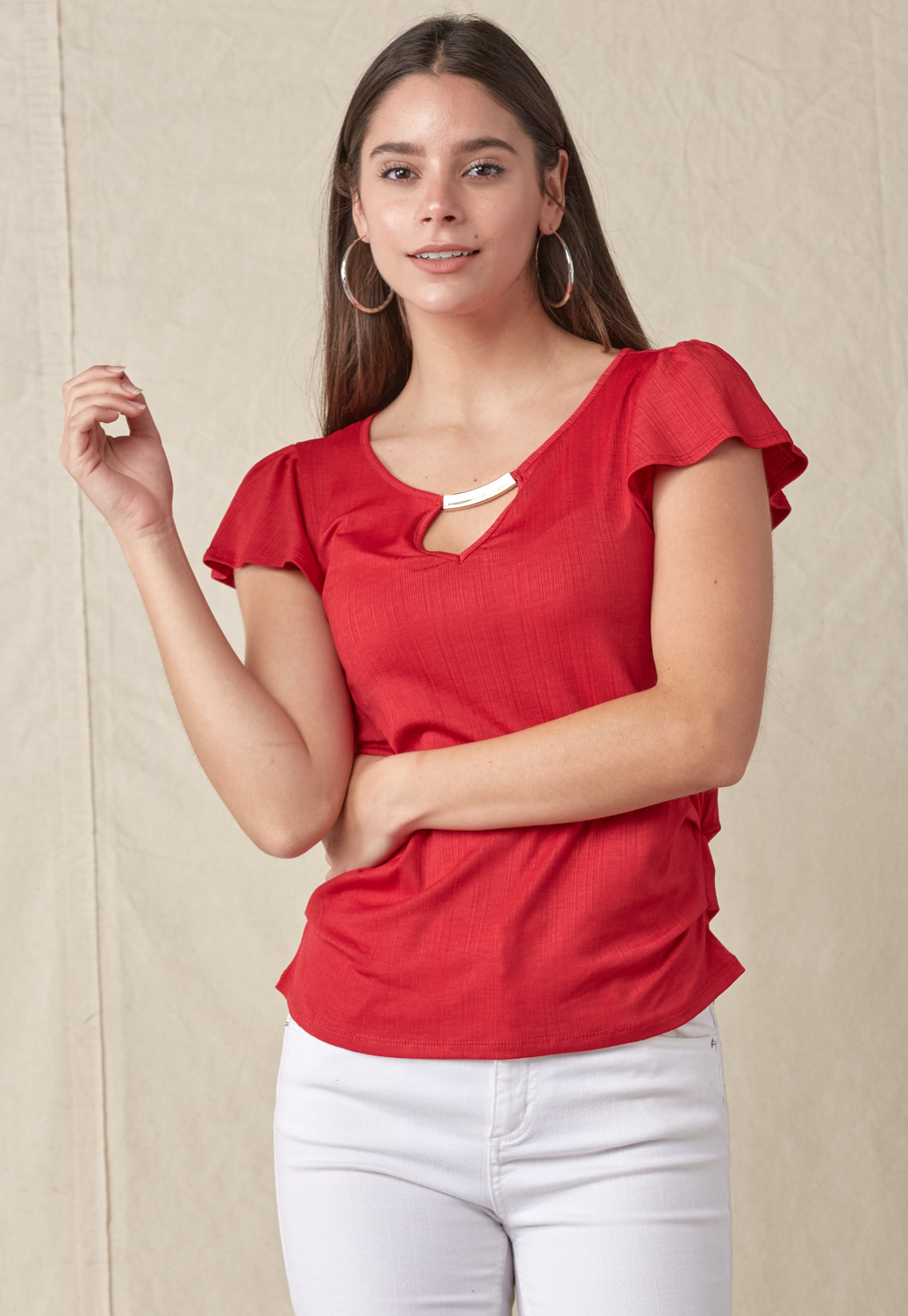 Round Neck With Gold Trim Blouse