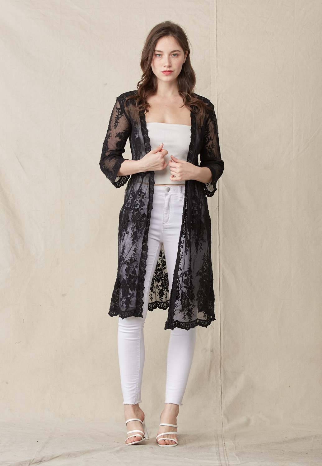 Floral Mesh Front Open Cardigan