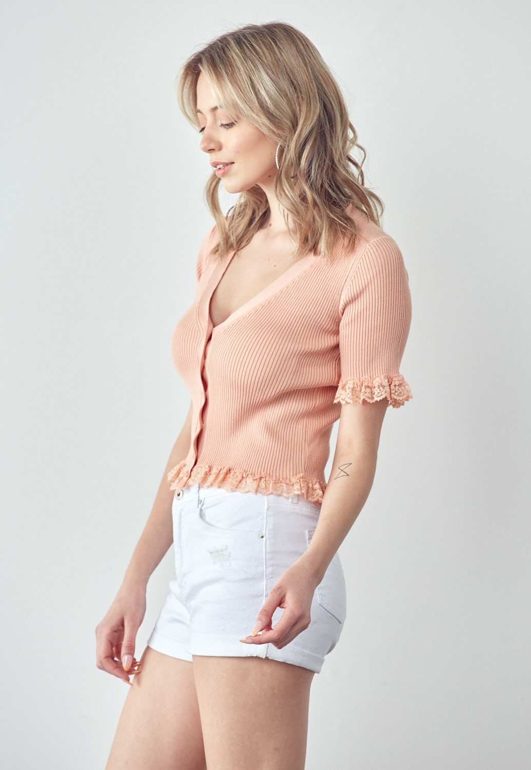 Ribbed Lace-Trim Top