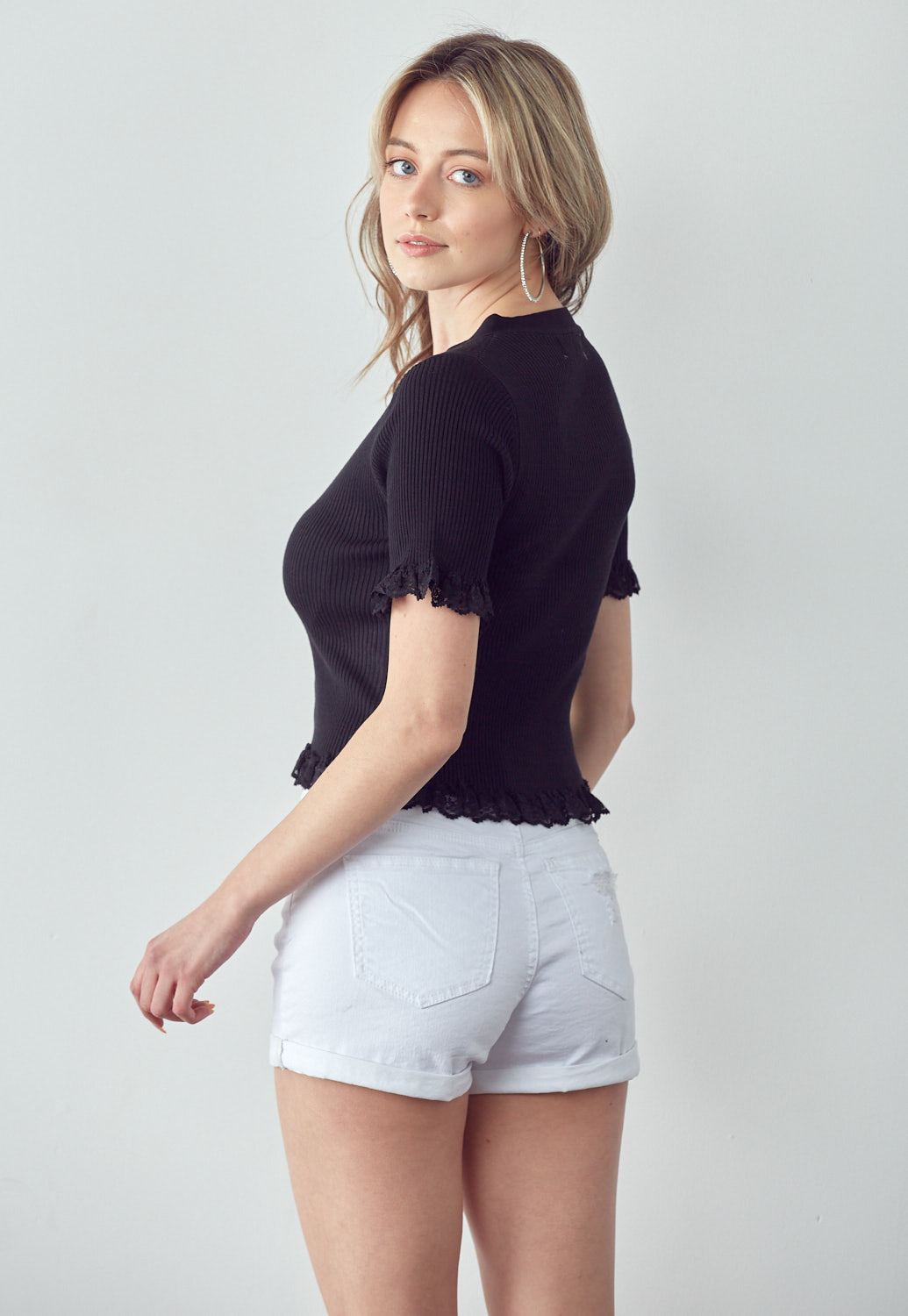 Ribbed Lace-Trim Top