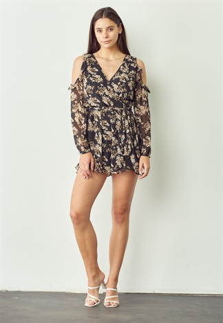 Wrap Cut Out Sleeve Floral Romper