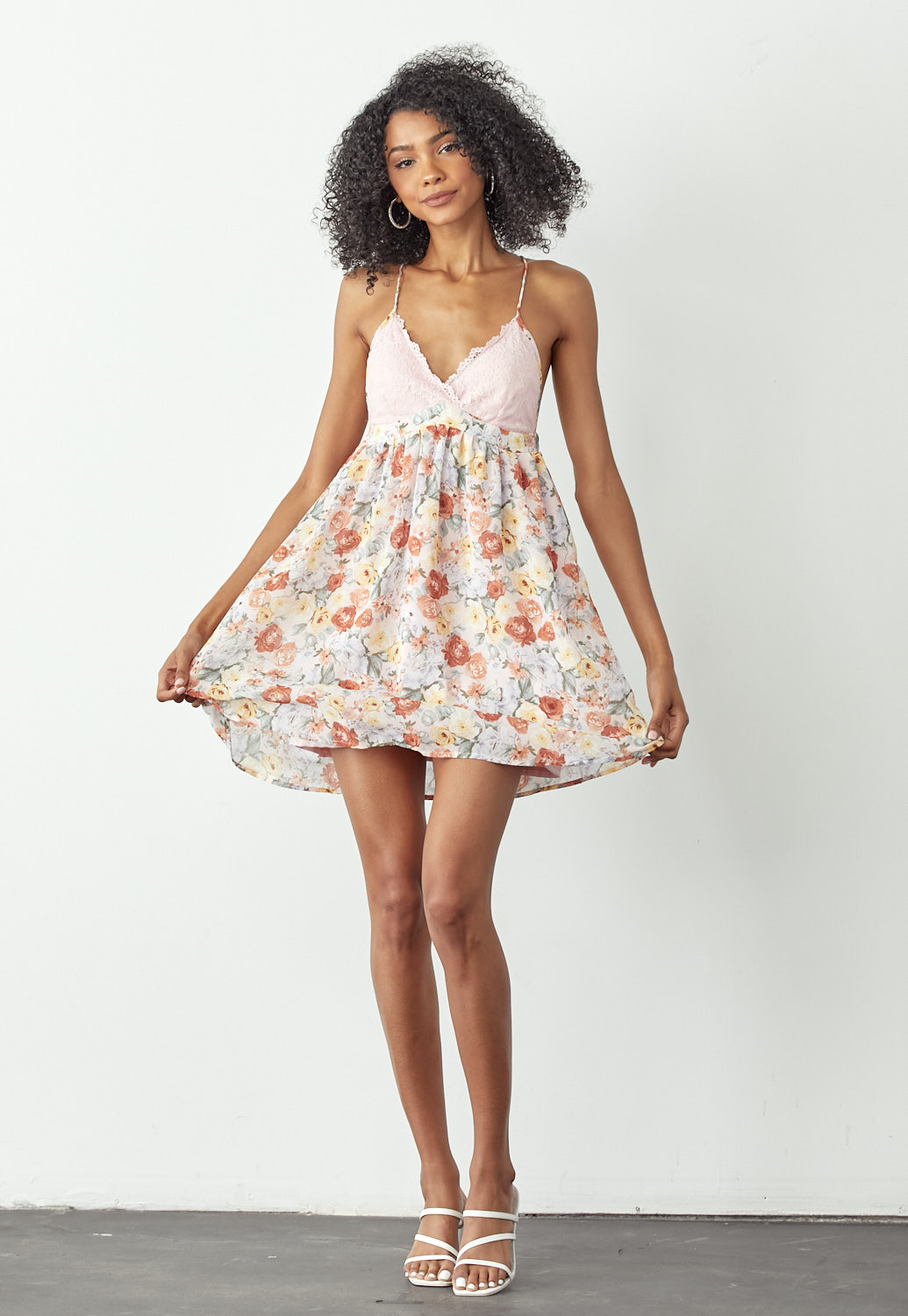 Floral Lace Ruffle Mini Dress