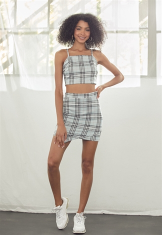 Plaid Cami Crop Top & Skirt Set