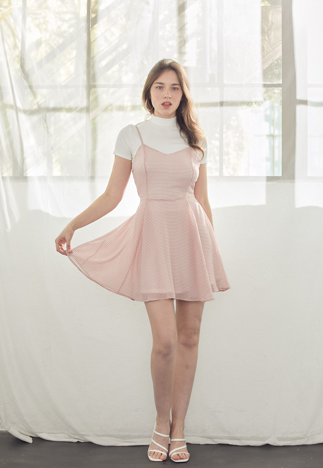 Houndstooth Pattern Cami Mini Dress