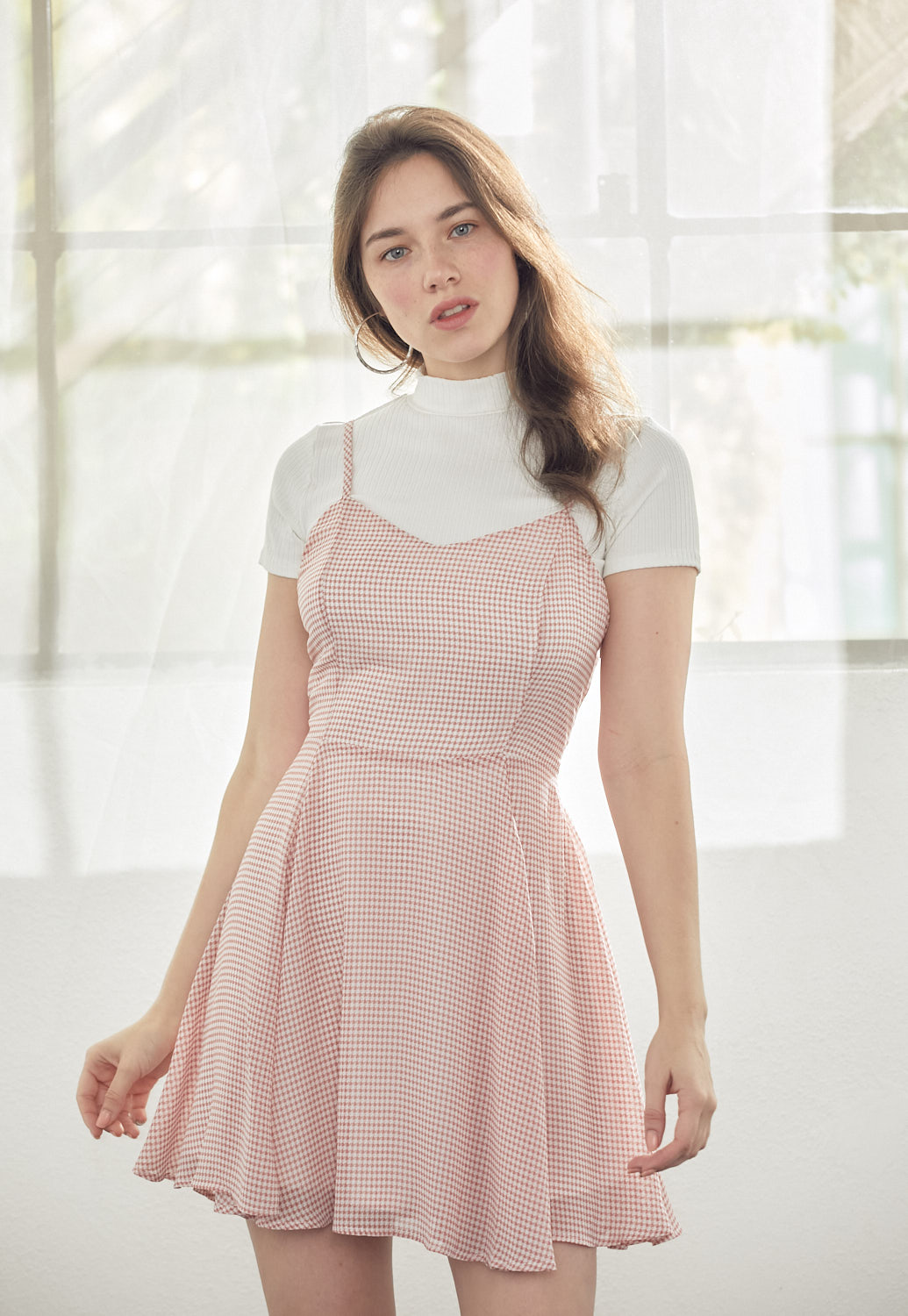 Houndstooth Pattern Cami Mini Dress
