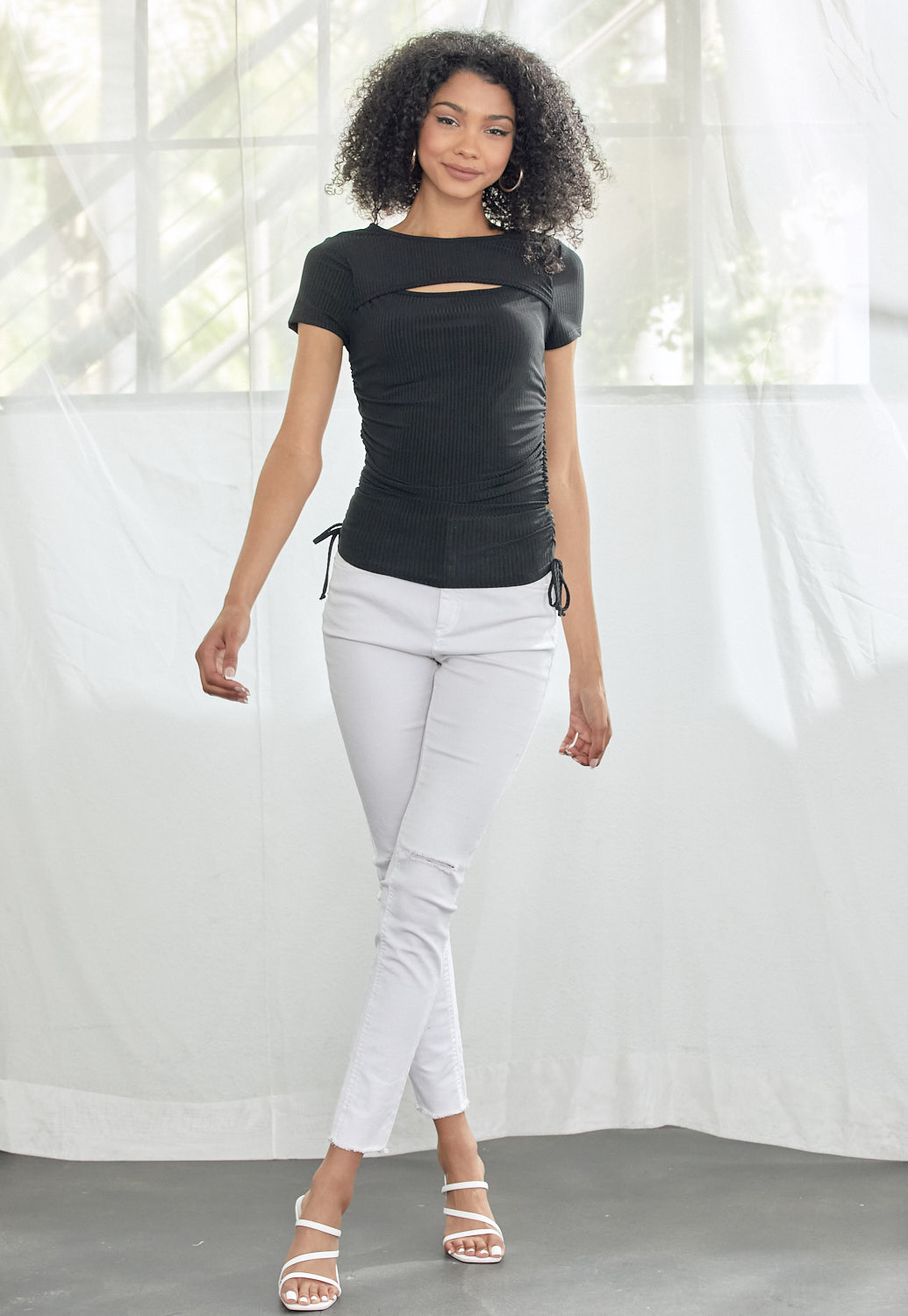Open Front Drawstring Top