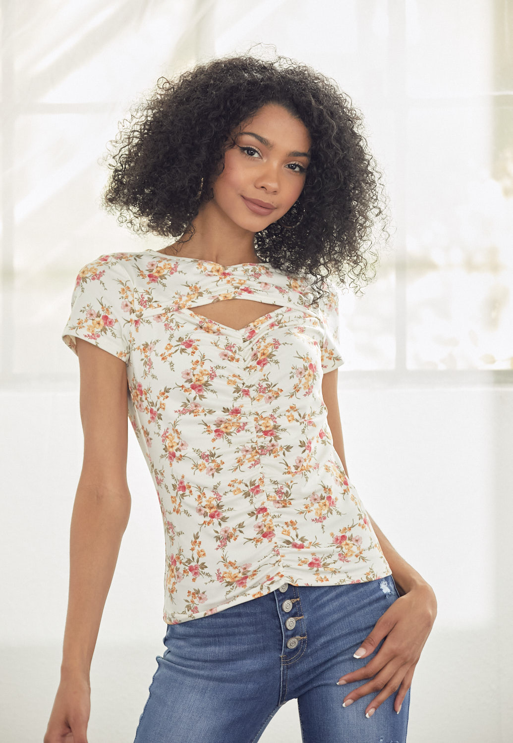 Floral Print Open Front Top