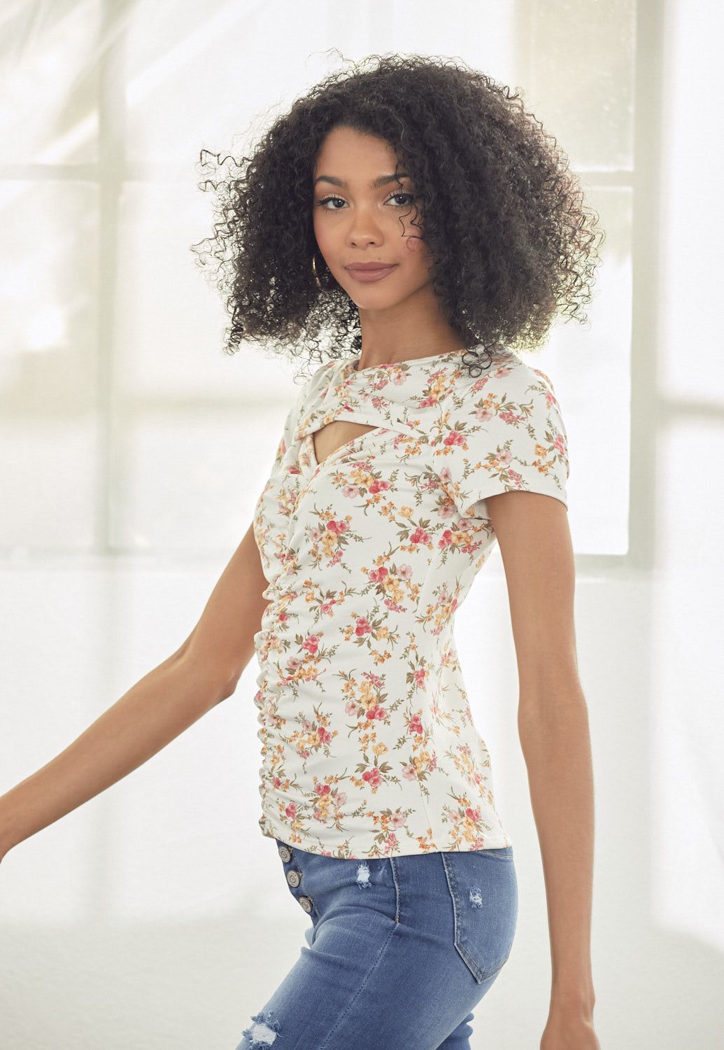 Floral Print Open Front Top
