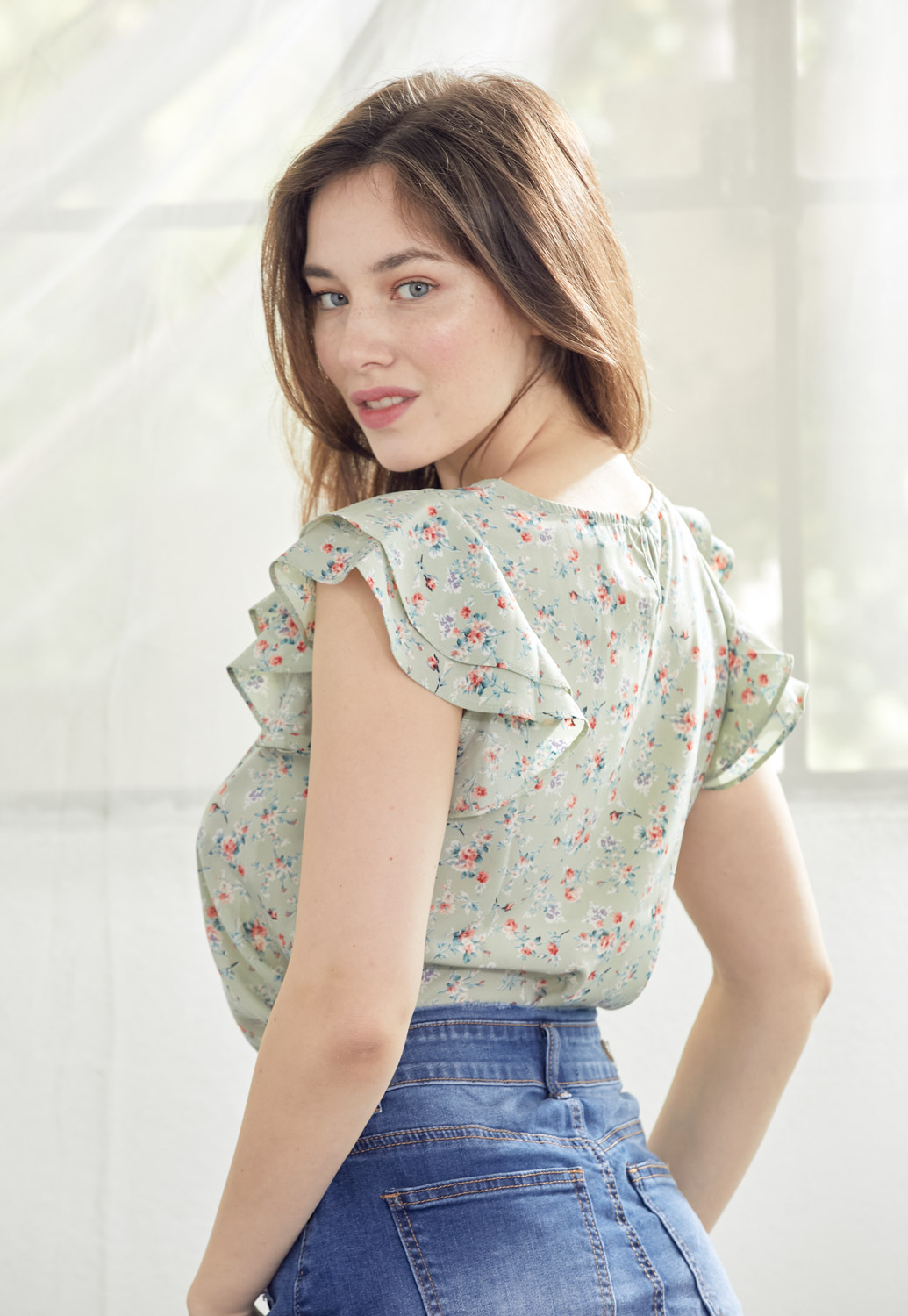 Floral Ruffled Sleeve Top