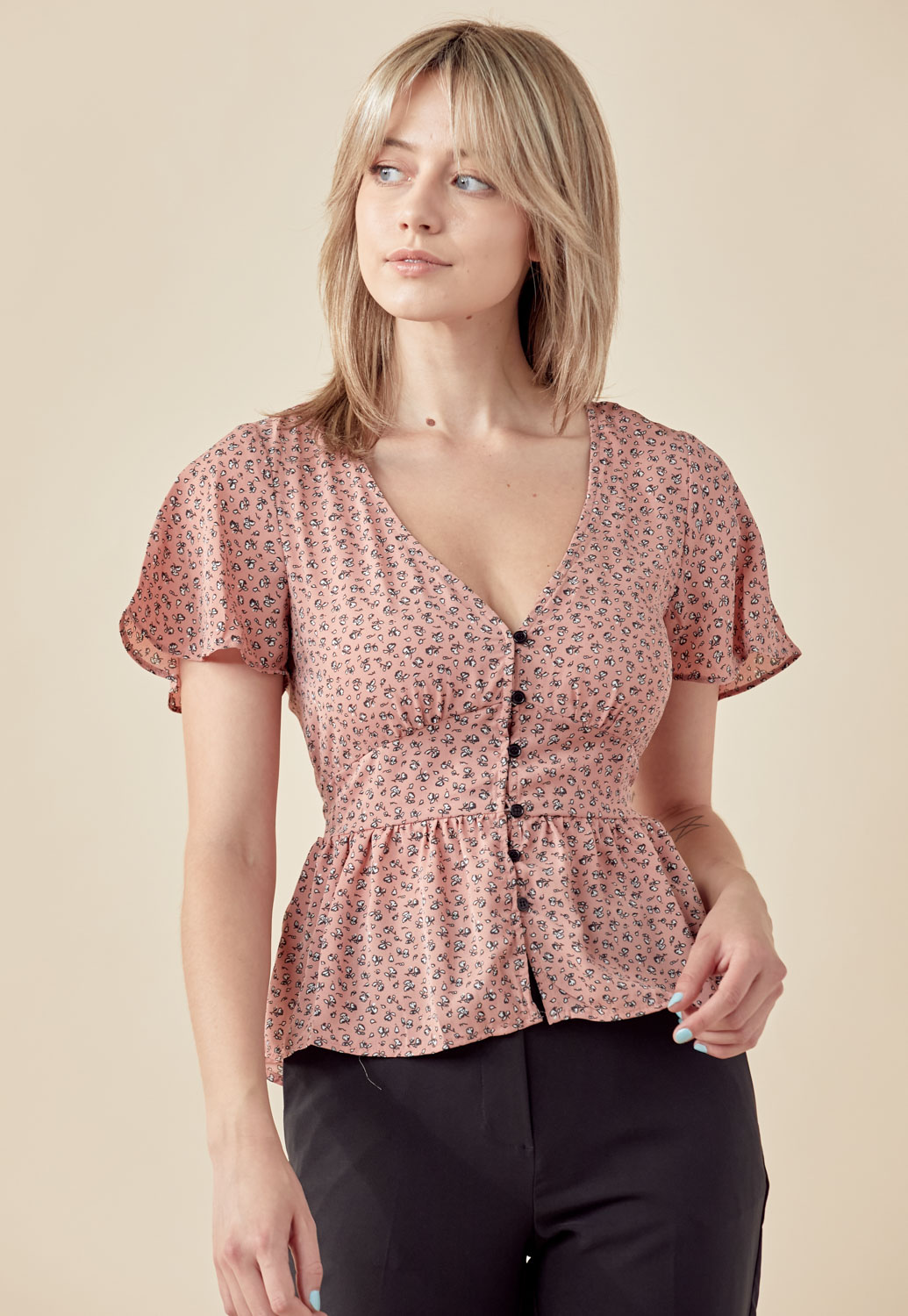 Chiffon Floral Print Buttoned Top