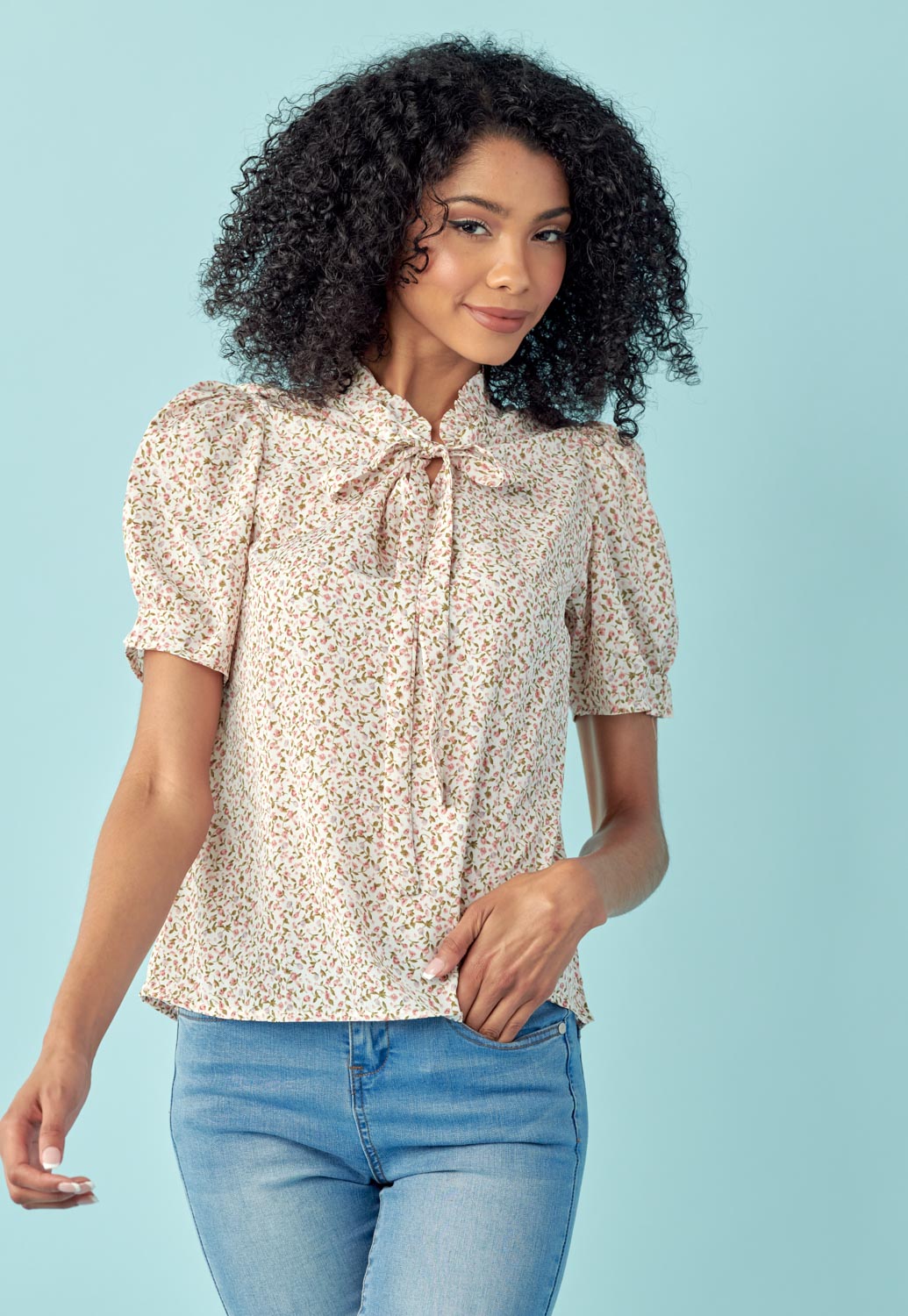 Floral Ribbon Tied Blouse