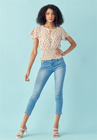 Floral Print Shirred Top