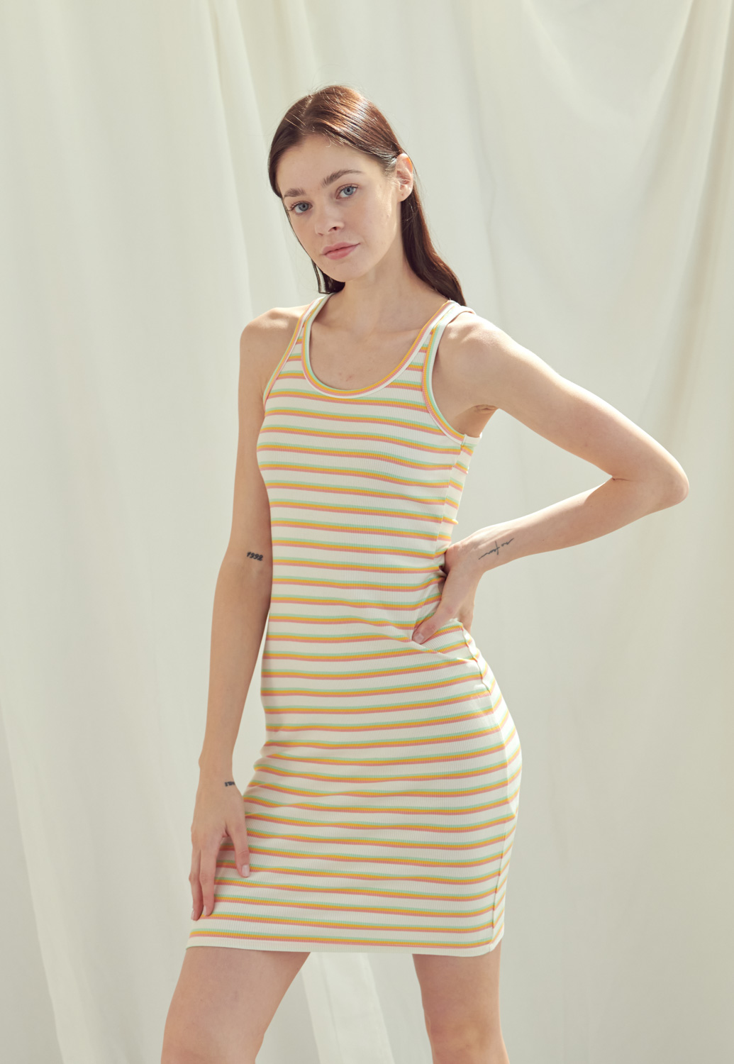 Ribbed Multi Color Striped Dress