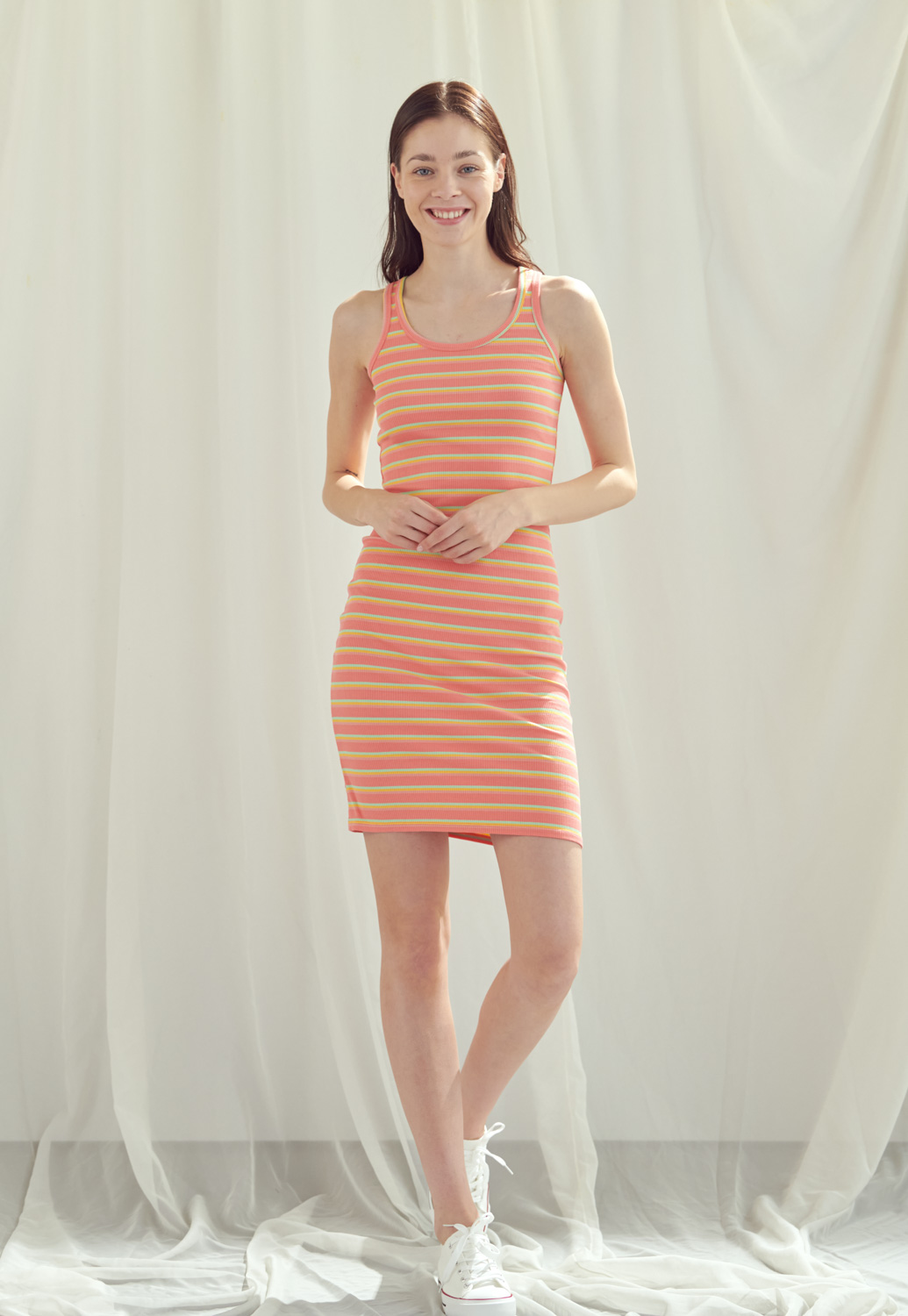 Ribbed Multi Color Striped Dress