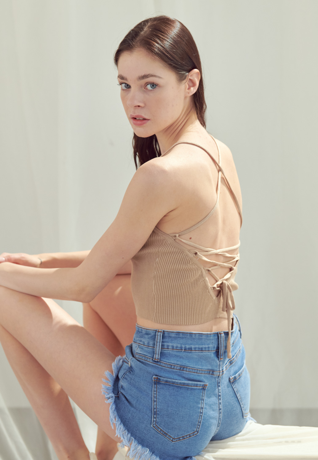 Ribbed Open Back Cropped Top