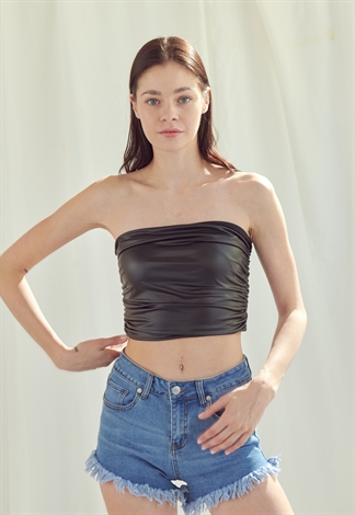 PU Leather Side Drawstring Tube Top
