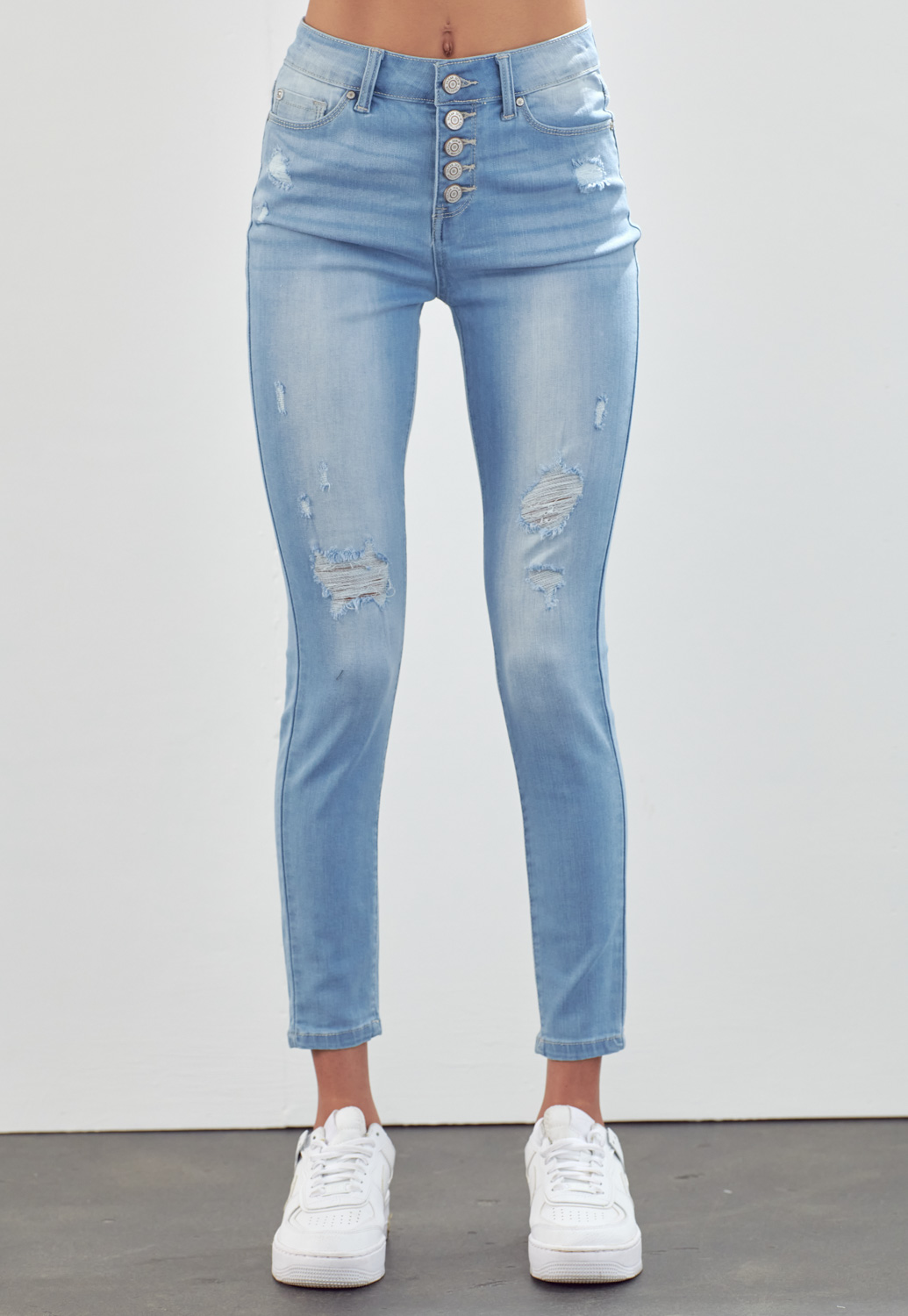 High Waist Buttoned Distressed Denim Jeans | Shop NEW ARRIVALS at ...