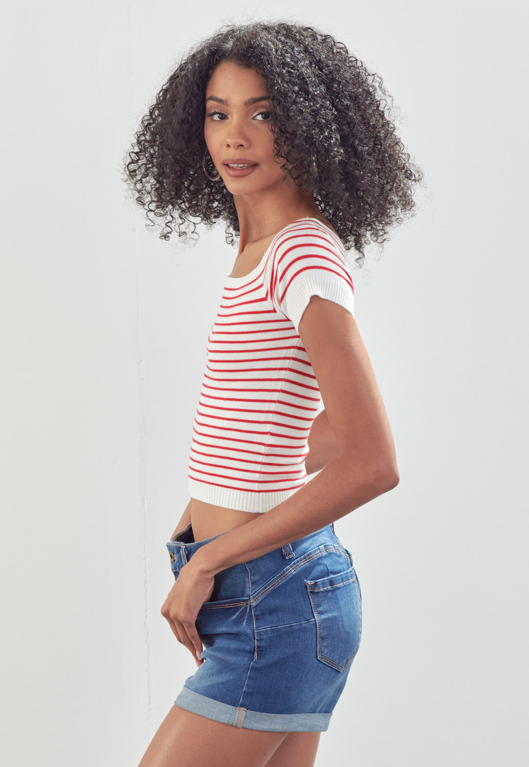 Striped Knit Cropped Tee