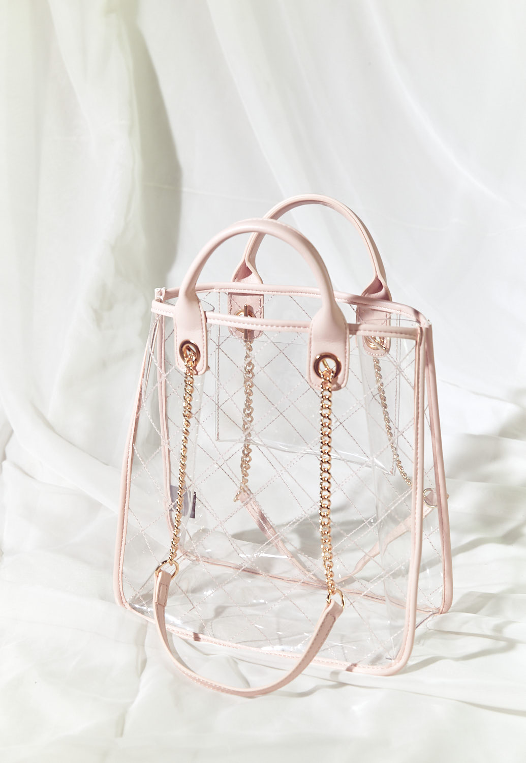 Quilted Transparent Bag With Chain 