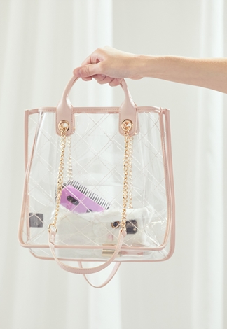 Quilted Transparent Bag With Chain 