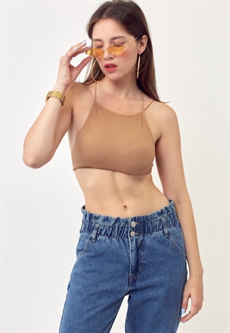 Open Cross-Back Ribbed Knit Crop Top