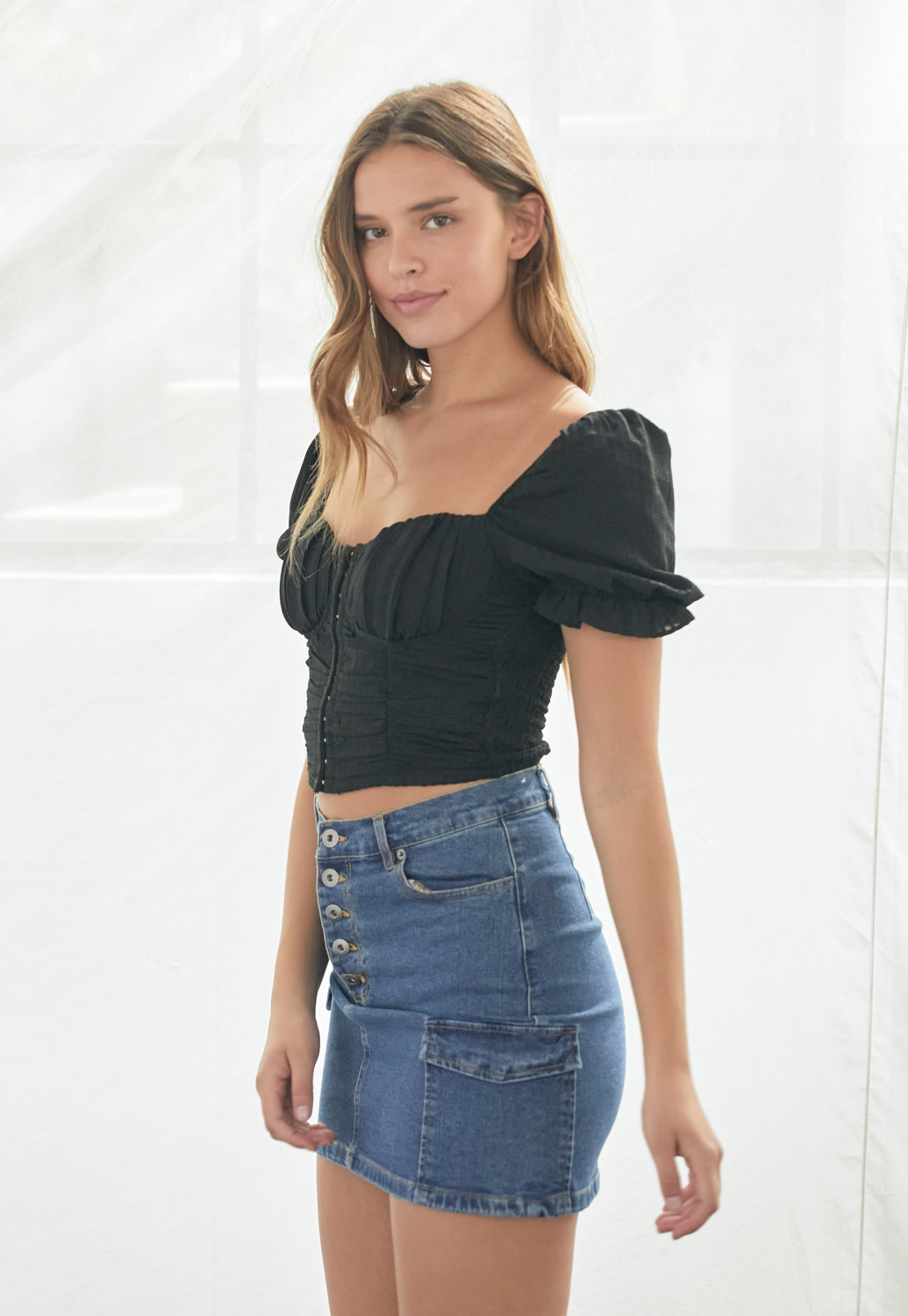 Square Neck Hook And Eye Detail Top 