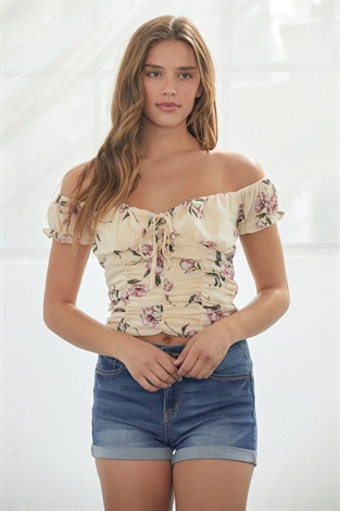 Shirred Floral Print Blouse 